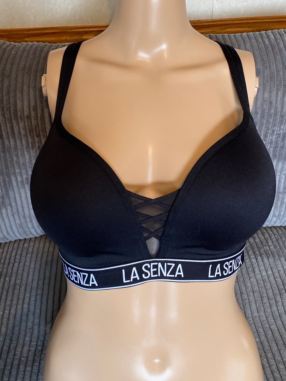 La SENZA Black Crisscross Logo Band Padded Bralette